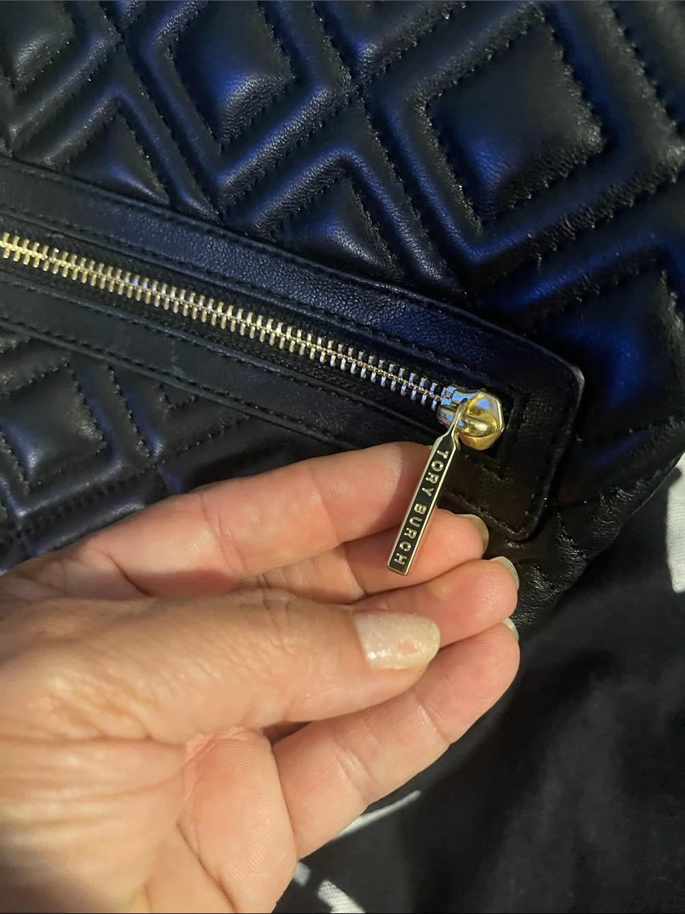 Tory Burch Quilted Black Leather Tote with Chain Handles